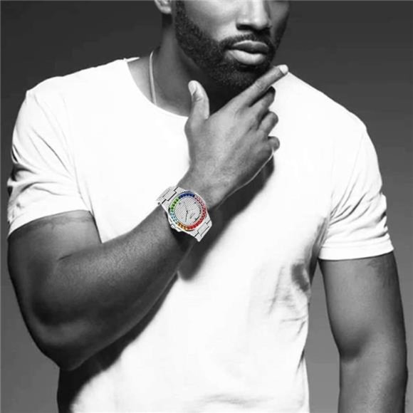 Luxury Bling-ed Out Colorful Diamond Watches Quartz Analog Stainless Steel Band - Picture 2 of 6